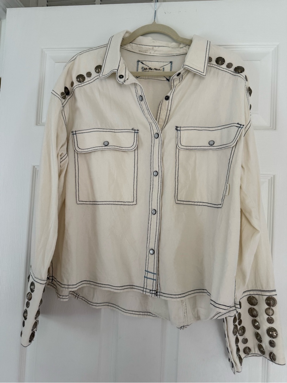 We The Free Cream Utility Shirt Jacket with Contrast Stitching